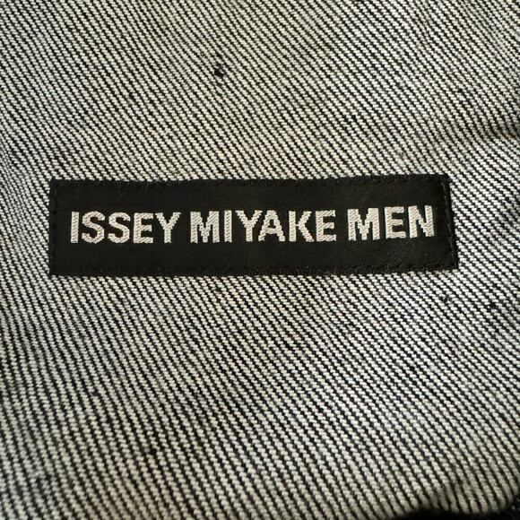 Issey Miyake Men Line Print Denim Jacket Striped Indigo Blue Casual Size 3 - Picture 4 of 8